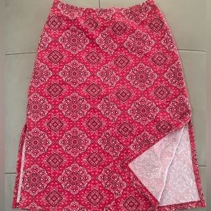Pandora Red paisley Bandana print midi skirt with side slits, size small